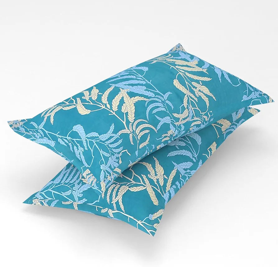 Homefab India 160 TC Glace Cotton Double BedSheet with 2 Pillow Covers -  - Aqua, Floral